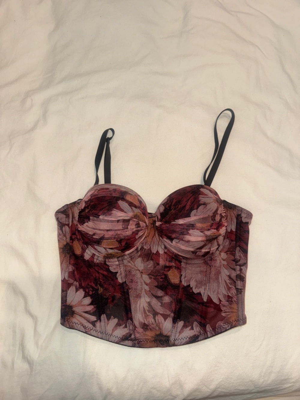 Floral Bustier Crop Top with Removable Straps